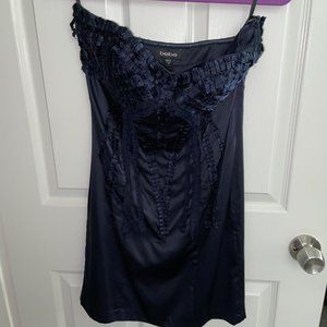 BEBE Navy Satin Strapless Dress